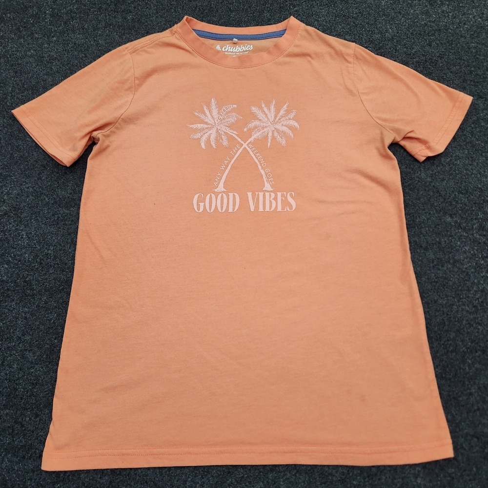 Chubbies Womens XL Peach Orange Relaxed Graphic Print Tee Shirt  "Good Vibes"